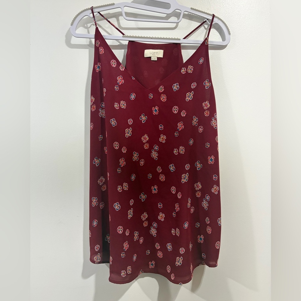 LOFT Wine Red Floral Slip Camisole